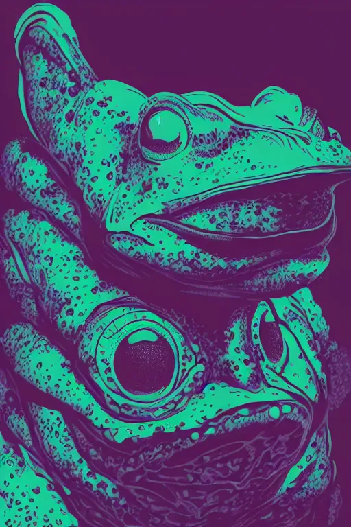 Image similar to portrait of eerie frog in the style of Rob Lefield and Dan Mumford , trending on artstation, digital art,surrealism ,macro,blueprint ,vaporwave ,