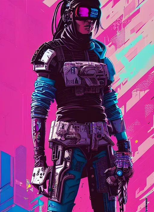 Prompt: cyberpunk bounty hunter by josan gonzalez splash art graphic design color splash high contrasting art, fantasy, highly detailed, art by greg rutkowski