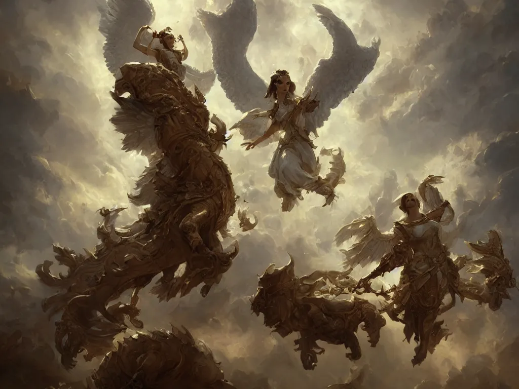 Image similar to a chorus of angels floating in the baroque era, hearthstone art style, epic fantasy style art by Craig Mullins, fantasy epic digital art, epic fantasy card game art by Greg Rutkowski