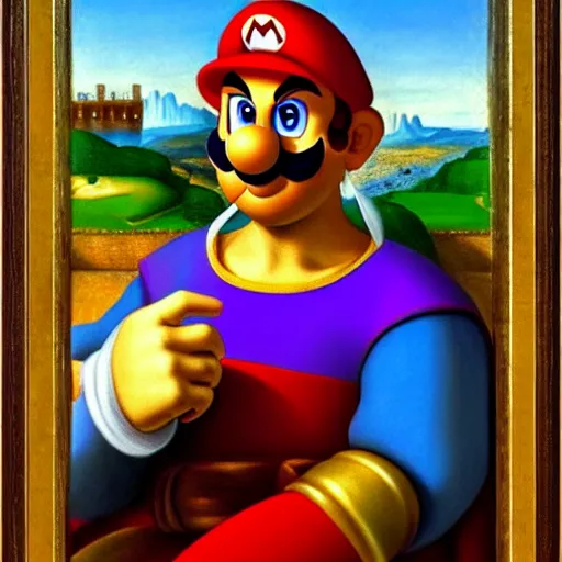 Image similar to a beautiful portrait of super - mario!!!!!! renaissance painting by da vinci