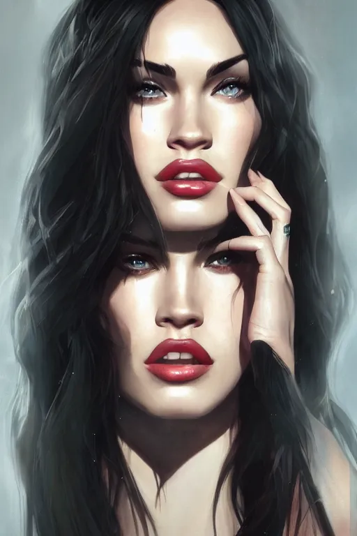 Prompt: portrait of megan fox as a sexy sultry vampire queen, jewelry, greek, ruby, intricate, headshot, key visual, conceptart, ambient lighting, highly detailed, digital painting, artstation, concept art, sharp focus, by makoto shinkai and akihiko yoshida and greg manchess