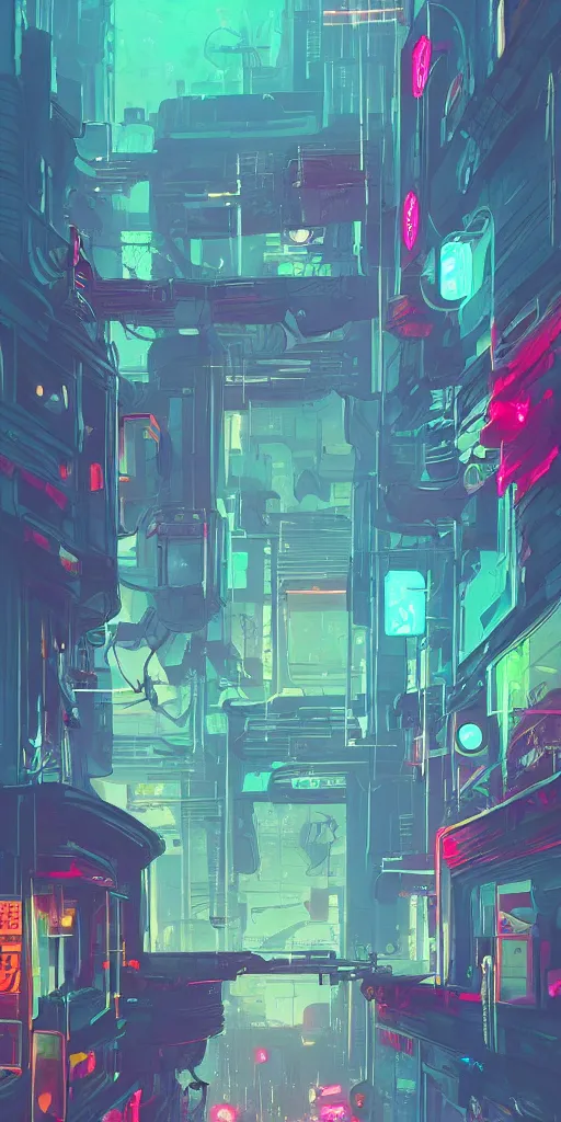 Image similar to one lush windowsill with plants inside of it, looking out to a cyberpunk rainy street with neon signs, interior of room frame, detailed digital concept art by anton fadeev and marc simonetti, trending on artstation