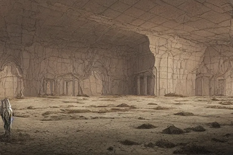 Image similar to intricate, 3 d, endless wastes vast desert abandoned buildings, style by caspar david friedrich and wayne barlowe and ted nasmith