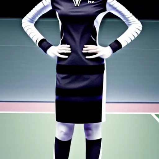 Prompt: a tennis dress from the future. Warhammer style. designed by Hugo Boss, H.R. Giger and Karl Lagerfeld