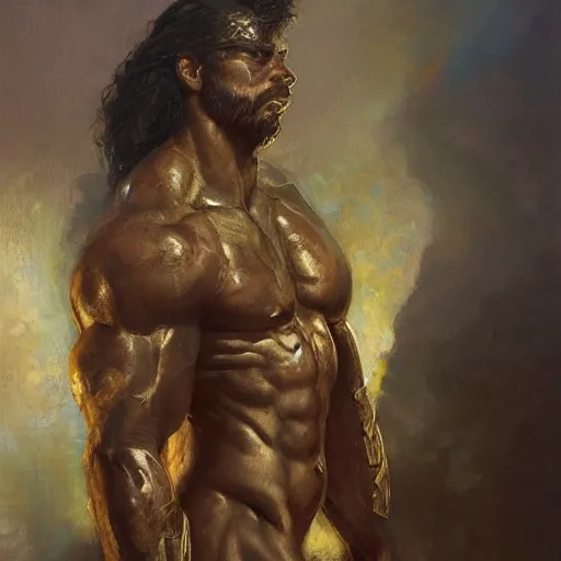 Prompt: handsome portrait of a spartan guy bodybuilder posing, radiant light, caustics, war hero, psychedelic dmt, by gaston bussiere, bayard wu, greg rutkowski, giger, maxim verehin