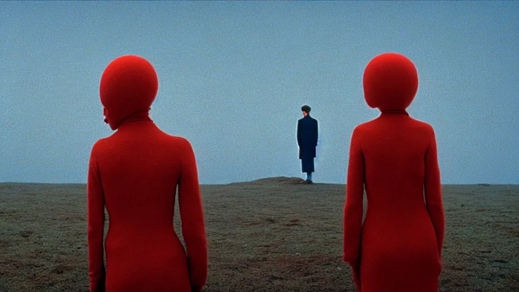 Image similar to my dreams don't like my head, film still from the movie directed by Wes Anderson with art direction by Zdzisław Beksiński, wide lens