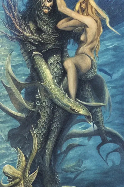 Prompt: dagon and stella in sea