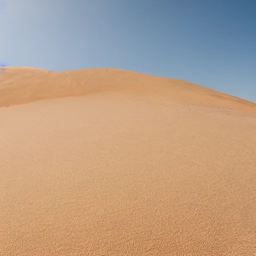 Image similar to a large sand dune with a large obelisk hovering in the middle of the sand dune. clear sky, grainy.