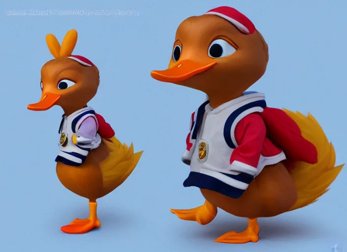 Image similar to award - winning detailed concept art of a cute iconic anthropomorphic duck character wearing a sailor suit. art by wlop on bcy. net, realistic. detailed feathers, art by cheng yi. artstationhd, artgerm, disney, pixar zootopia. 3 d rendering, high quality model sheet, donald