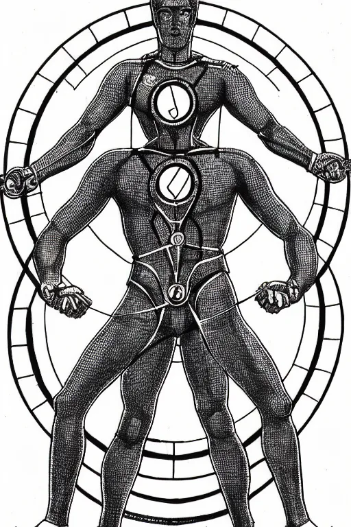 Image similar to super sentai vitruvian man by leonardo da bimco