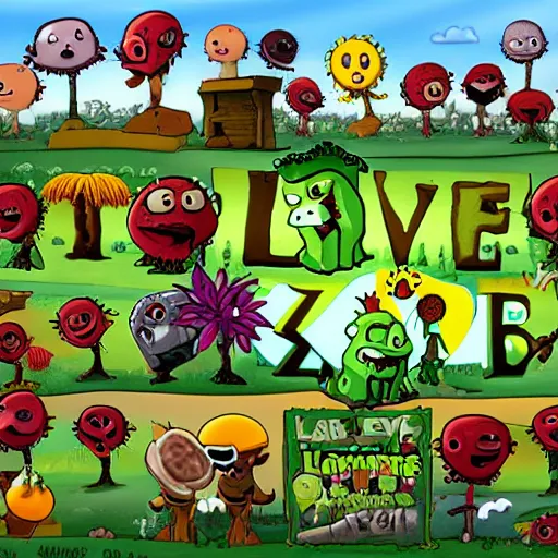 Image similar to landscape painting of love by plants vs zombies