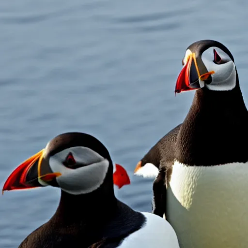 Image similar to puffin sitting next to penguin