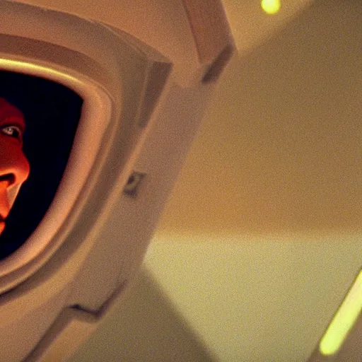 Image similar to film still of David Bowie as David Bowman in 2001 a space odyssey, 4k