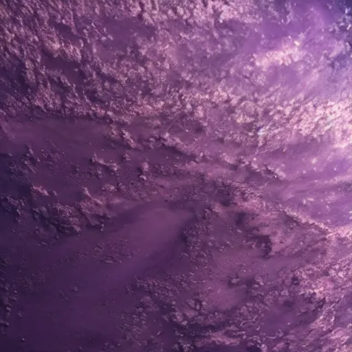 Prompt: close - up of a purple planet from the space, seas mountains and clouds on its surface