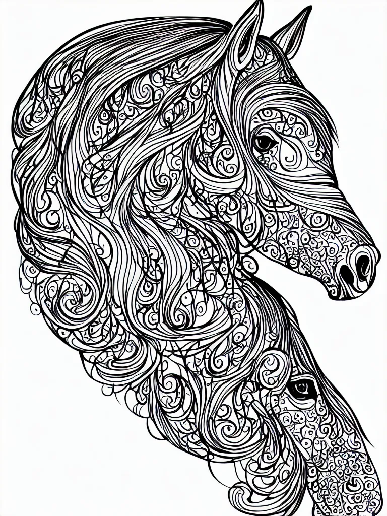 Image similar to beautiful horse, ornamental, fractal, ink draw, line art, vector, outline, simplified