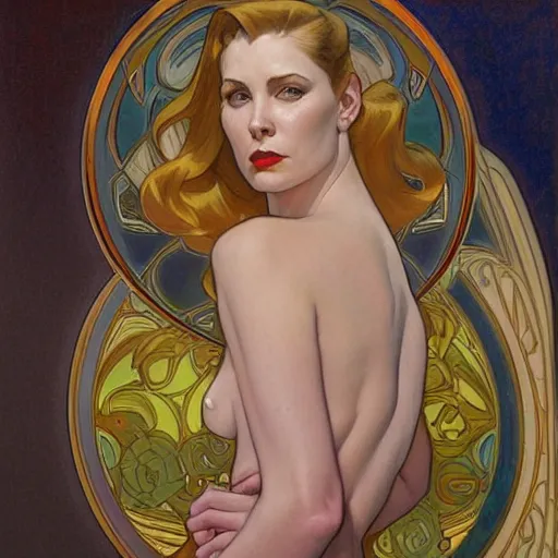 Image similar to a streamline moderne painting in the style of donato giancola, and in the style of charlie bowater, and in the style of alphonse mucha. symmetry, smooth, sharp focus, semi - realism, intricate detail.