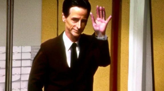 Prompt: agent cooper from the tv show twin peaks waving goodbye