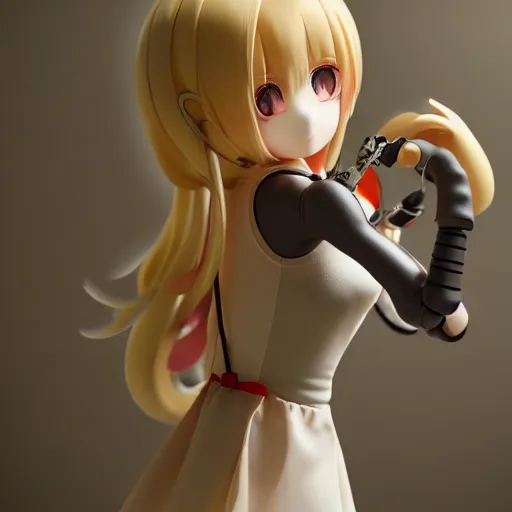 Image similar to cute fumo plush of a girl with a mechanical arm, bokeh, anime girl, vray