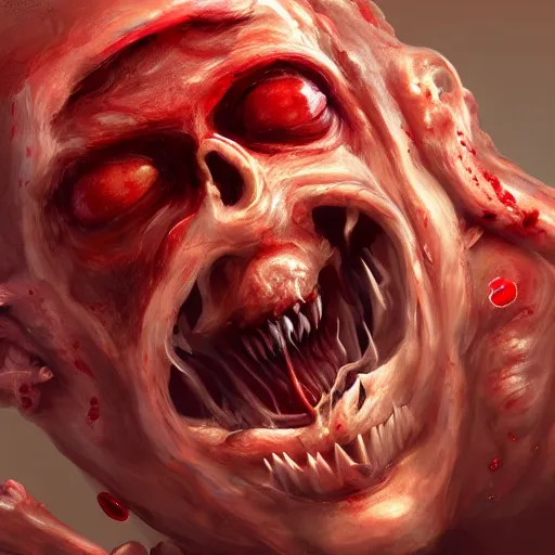 Prompt: a pc made out of flesh, computer made out of human flesh, skin on the gaming pc, skinned alive, blood, teeth, intricate, highly detailed, digital painting, artstation, concept art, smooth, sharp focus, illustration,