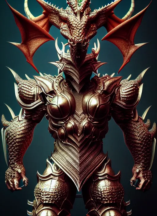 Image similar to muscular and tall humanoid dragon!!!! draconian!! intricate ornate iridescent heavy armor!! character concept art, sharp focus, octane render! unreal engine 5! highly rendered!! trending on artstation!! detailed linework!! illustration by artgerm, wlop, and chie yoshii