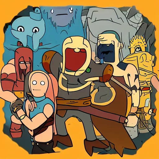 Image similar to god of war in the style of adventure time