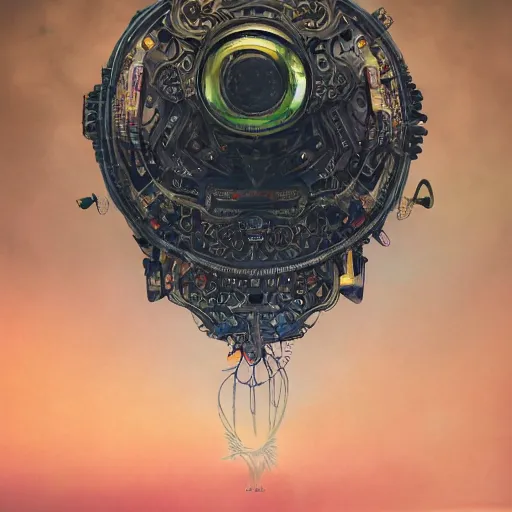 Image similar to a beautiful intricate fine art close-up photo of a mechanical industrial steampunk cybernetic yin yang symbol, overgrown with morning glory flowers, Montserrat leaves by tom bagshaw and zach sutton, golden ratio composition, studio lighting, 50mm lens, very detailed, bionic, cybernetic scifi, deep depth of field, artstation, 8K, highly coherent