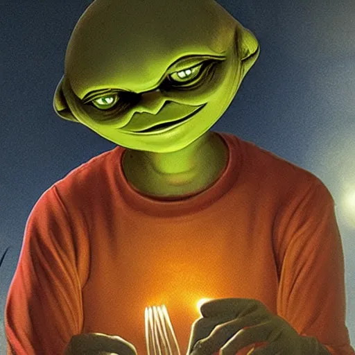 Image similar to et the extra terrestrial 3d fan art underneath a fork