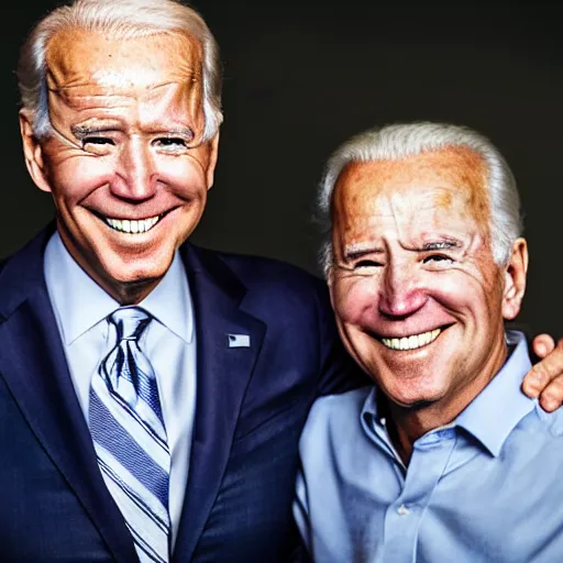 Image similar to A portrait photo of joe biden teams up with a teenage joe biden, perfect faces, 50 mm, award winning photography