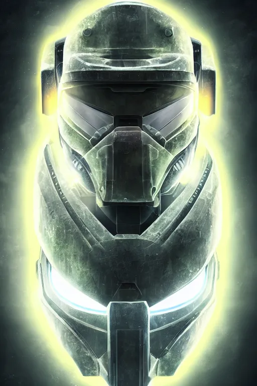 Image similar to robot ninja mask helmet halo master chief radiating a glowing aura global illumination ray tracing hdr fanart arstation by ian pesty and katarzyna da „ bek - chmiel