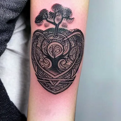 Prompt: a tattoo of yggdrasil