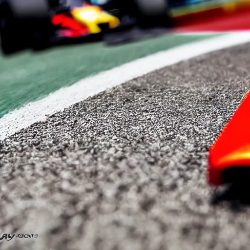 Prompt: photograph, formula 1, monaco, hot wheels, macro, bokeh