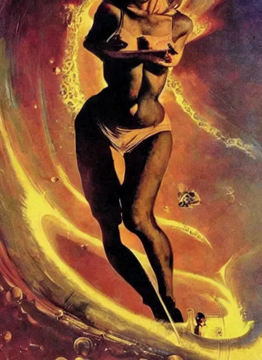 Image similar to the woman from venus starring anna de armas, vintage scifi poster art by john alvin, river mcginnis, norman rockwell, frank frazetta and drew struzan, trending on pinterest, beautiful, lovely