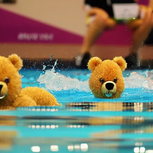 Prompt: teddy bears swimming at the olympics 4 0 0 m butterfly event