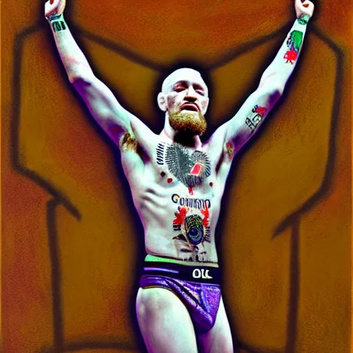 Prompt: conor mcgregor crucified, oil on canvas, digital art, religious, chest tattoo - n 9