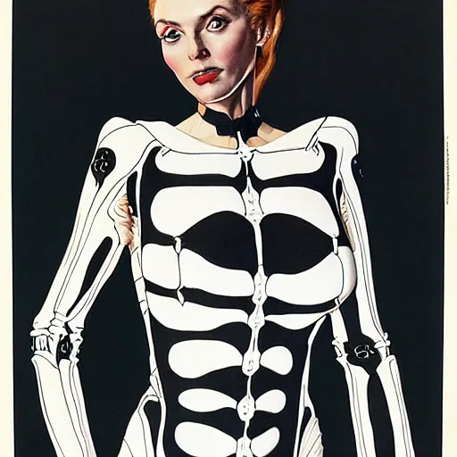 Prompt: portrait of a woman, wearing a skeleton catsuit, by alex ross and norman rockwell.