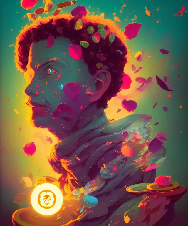 Prompt: delirium portrait of ashoka tano, by petros afshar, ross tran, peter mohrbacher, tom whalen, flower petals, bubbly scenery, radiant light