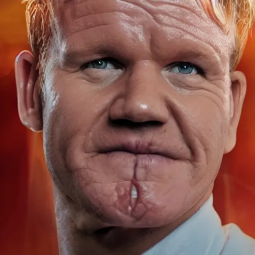 Image similar to gordon ramsay's face on a cooked leg of ham