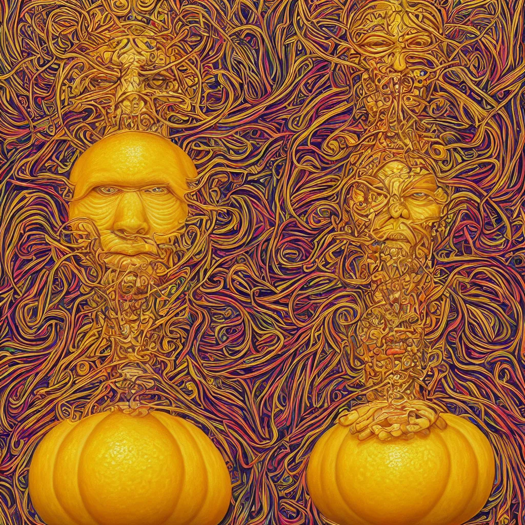 Prompt: Alex Grey painting of a lemon god, highly detailed, symmetrical, trending on artstation