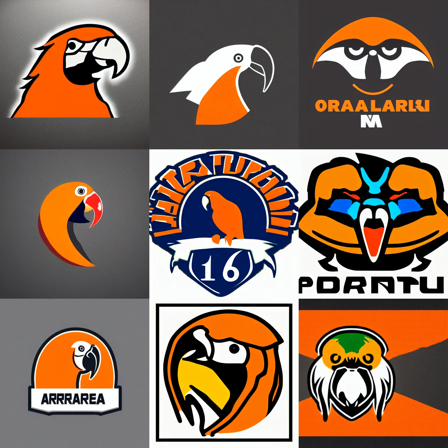 Prompt: an orange parrot logo, only head, white background, sports logo, high school mascot, simplistic,