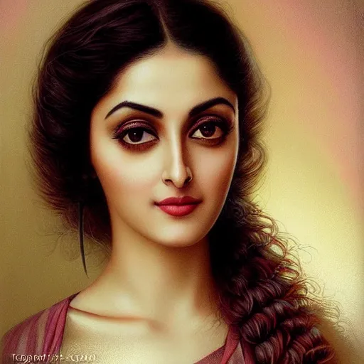 Prompt: beautiful young sridevi portrait by tom bagshaw