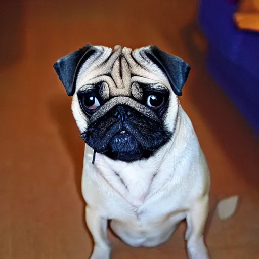 Image similar to the world's most ugliest pug, extreme amount of folds, mangled teeth