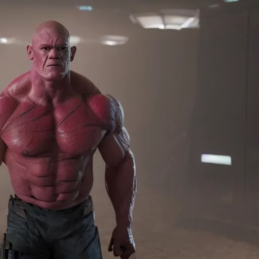 Prompt: A still of John Cena as Drax in Guardians of the Galaxy (2014)