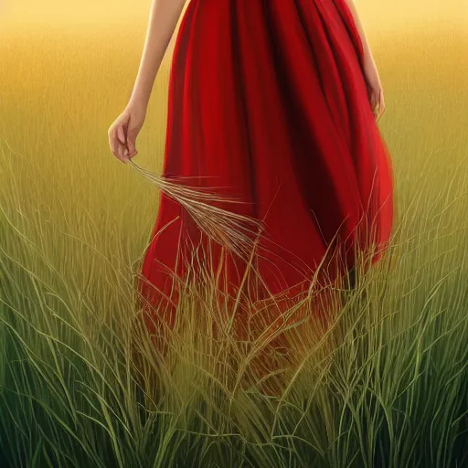 Prompt: portrait of a woman with black oval glasses, blonde - hair, red summer dress, grass field background, intricate, elegant, highly detailed, digital painting, artstation, concept art, smooth, sharp focus, illustration, by anato finnstark, boissb - blanca. j, cindy avelino, clint cearley, anna podedworna