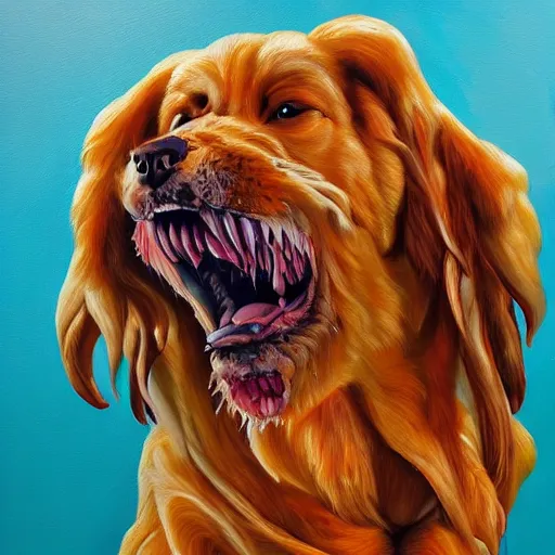 Prompt: high detail oil painting of a rabid dog, foaming with emoji faces, trending on artstation