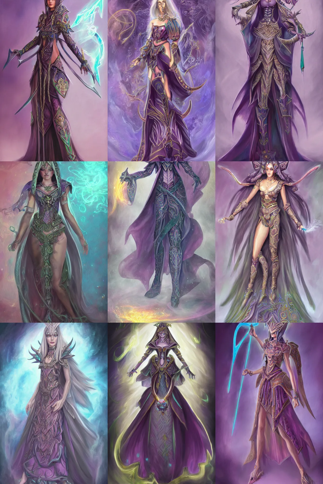 Prompt: full body concept art, pastel painting of a beautiful dark magician female, full intricate clothing, mystical, ultra detailed, 4 k