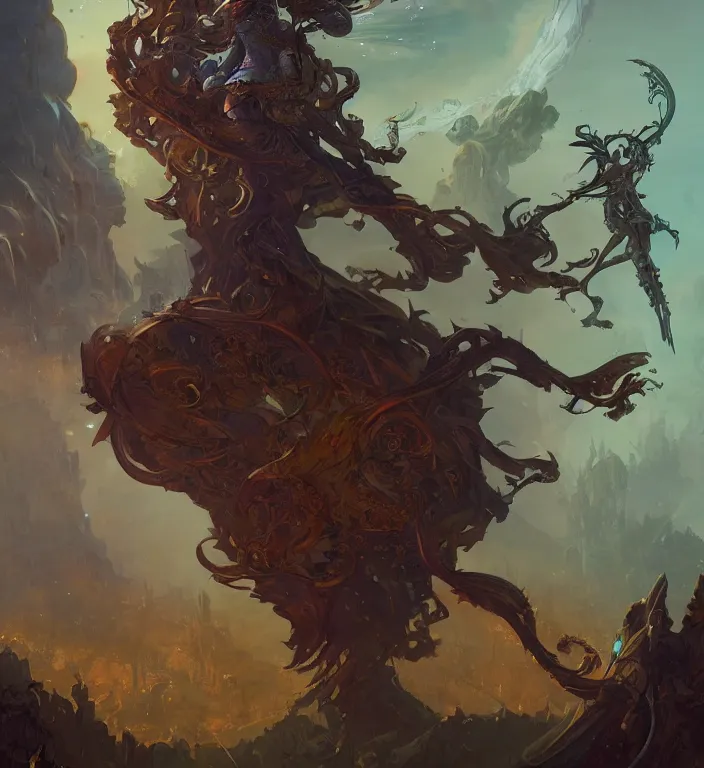 Image similar to full body illustration of a goddess, tarot card, dark souls colour scheme, establishing shot, coherent, high detailed, peter mohrbacher, kerem beyit, Karol Bak, Chris Cold, james gurney, dan mumford, featured on artstation