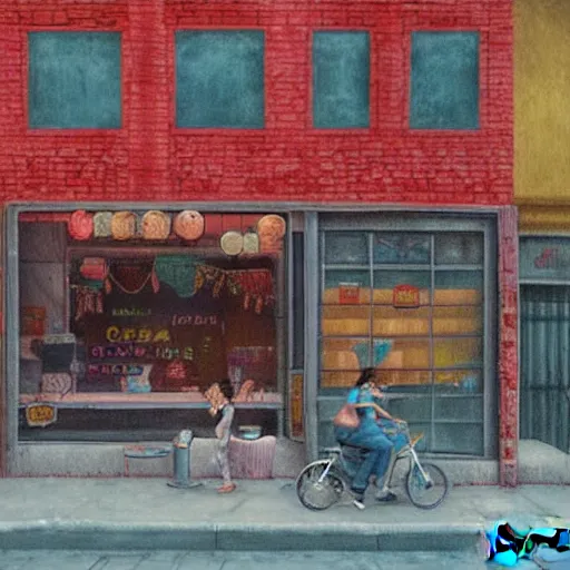 Image similar to a ice cream shop in a alleyway by enzhe zhao