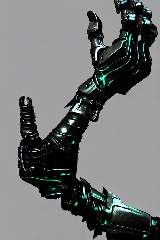 Prompt: a cyberpunk dark metallic arm prosthesis realistic proportions, electric, close look, anatomically correct hand and fingers, sci - fi, rpg, digital painting, cad render, artstation, concept art, smooth, 8 k frostbite 3 engine, ultra detailed