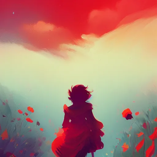 Prompt: red flower field, small white girl figure in the background, highly detailed, artstation, by Anton fadeev