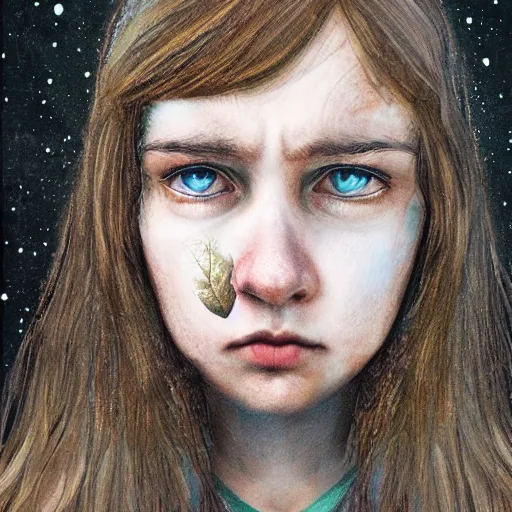 Prompt: a crying girl in the woods, sci - fi, detailed portrait, 3 d